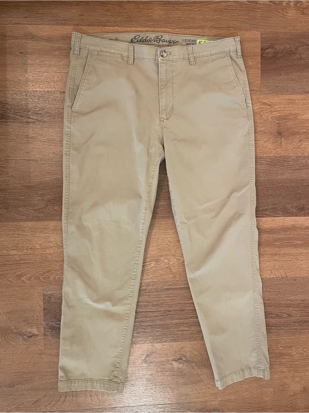 Eddie Bauer Men’s Legend Wash Flex Slim Chino Pants Flat Front Khaki Size 38x30